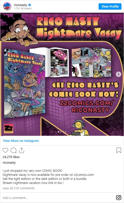 Rico Nasty IG post announcing her comics